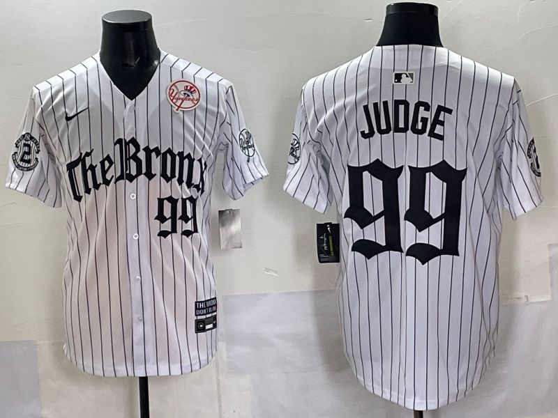 Men 2025 New York Yankees #99 Judge White Stripe Five generations Joint Name Nike MLB Jersey style 07